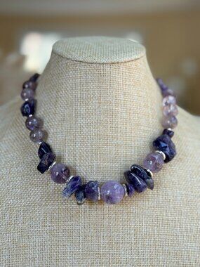 Amethyst Crystal Necklace Purple Gemstone Asymmetrical Design